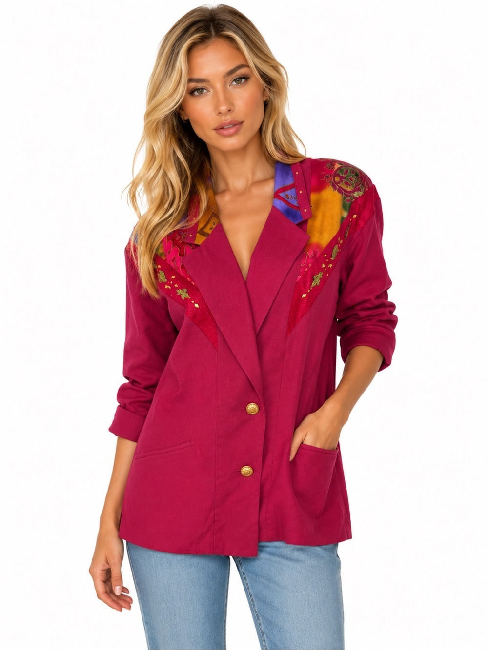 City Girl Sport Women’s Large 2 Button Blazer Jacket Burgandy Multicolor